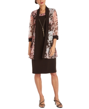 R & M Richards Floral-Print 2-Pc Jacket & Necklace Dress