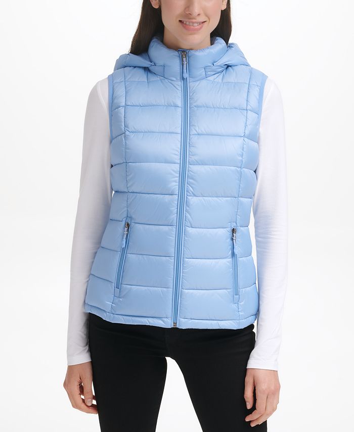 Long Puffer Vest. Hooded, Long Fit and Packable Bag. Warm, Light