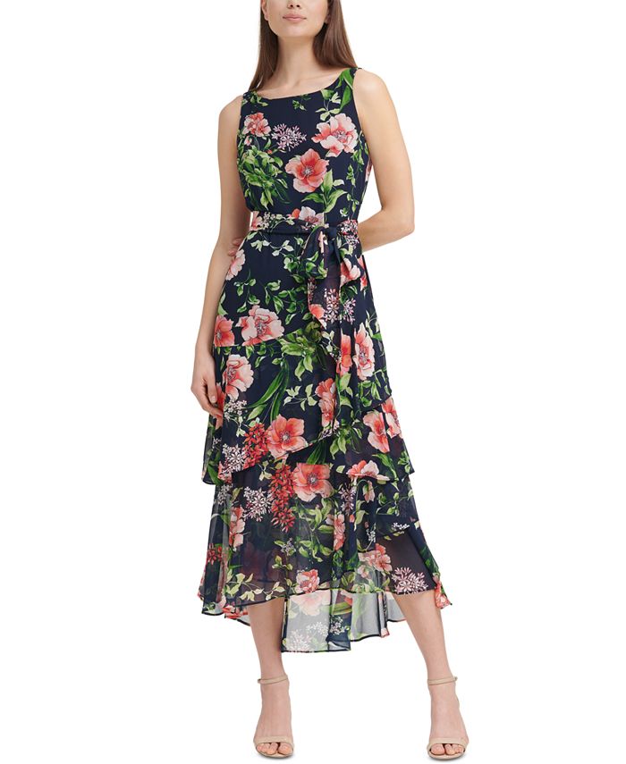 Karl Lagerfeld Paris Printed Tiered Chiffon Maxi Dress - Macy's