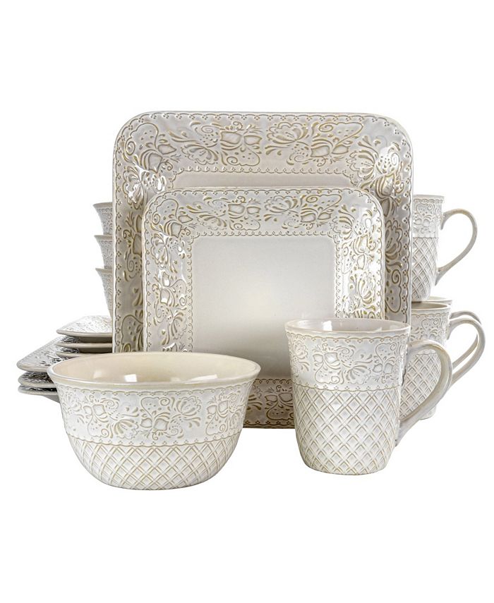 Elama Lotus Square Dinnerware Set of 16 Pieces Macy s