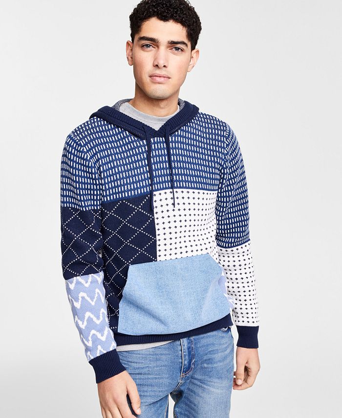 Sun + Stone Men's Patchwork Hooded Sweater, Created for Macy's - Macy's
