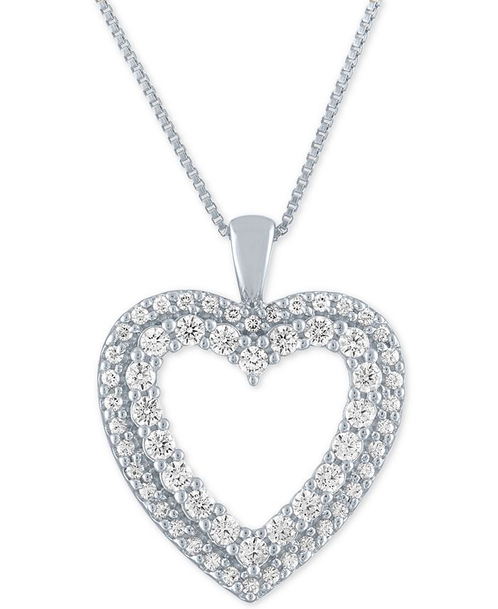 Forever Grown Diamonds - Lab-Created Diamond Heart Pendant Necklace (3/4 ct. t.w.) in Sterling Silver, 16" + 2" extender