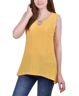 Women's Sleeveless Knit Eyelet Top with Hardware