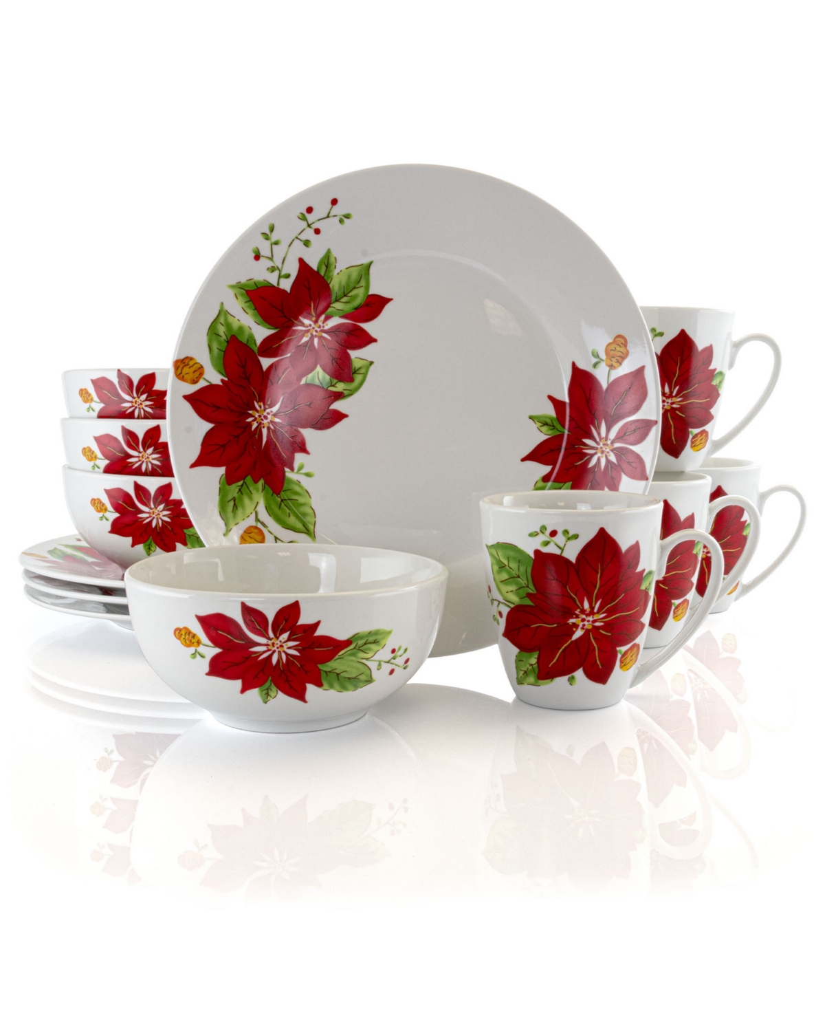 UPC 085081476012 product image for Gibson Holiday Poinsettia Fine Ceramic Dinnerware Set, 12 Piece | upcitemdb.com