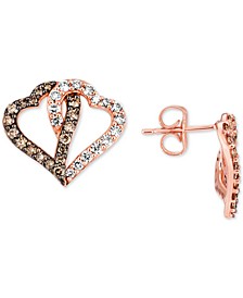 Chocolate Diamond (3/8 ct. t.w.) & Nude Diamond (3/8 ct. t.w.) Interlocking Heart Stud Earrings in 14k Rose, Yellow or White Gold 