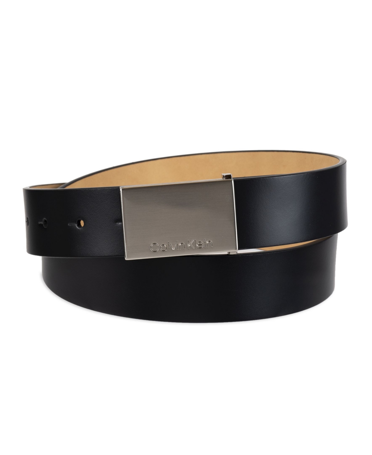 Calvin Klein Men's Casual Belt with Engraved Plaque Buckle