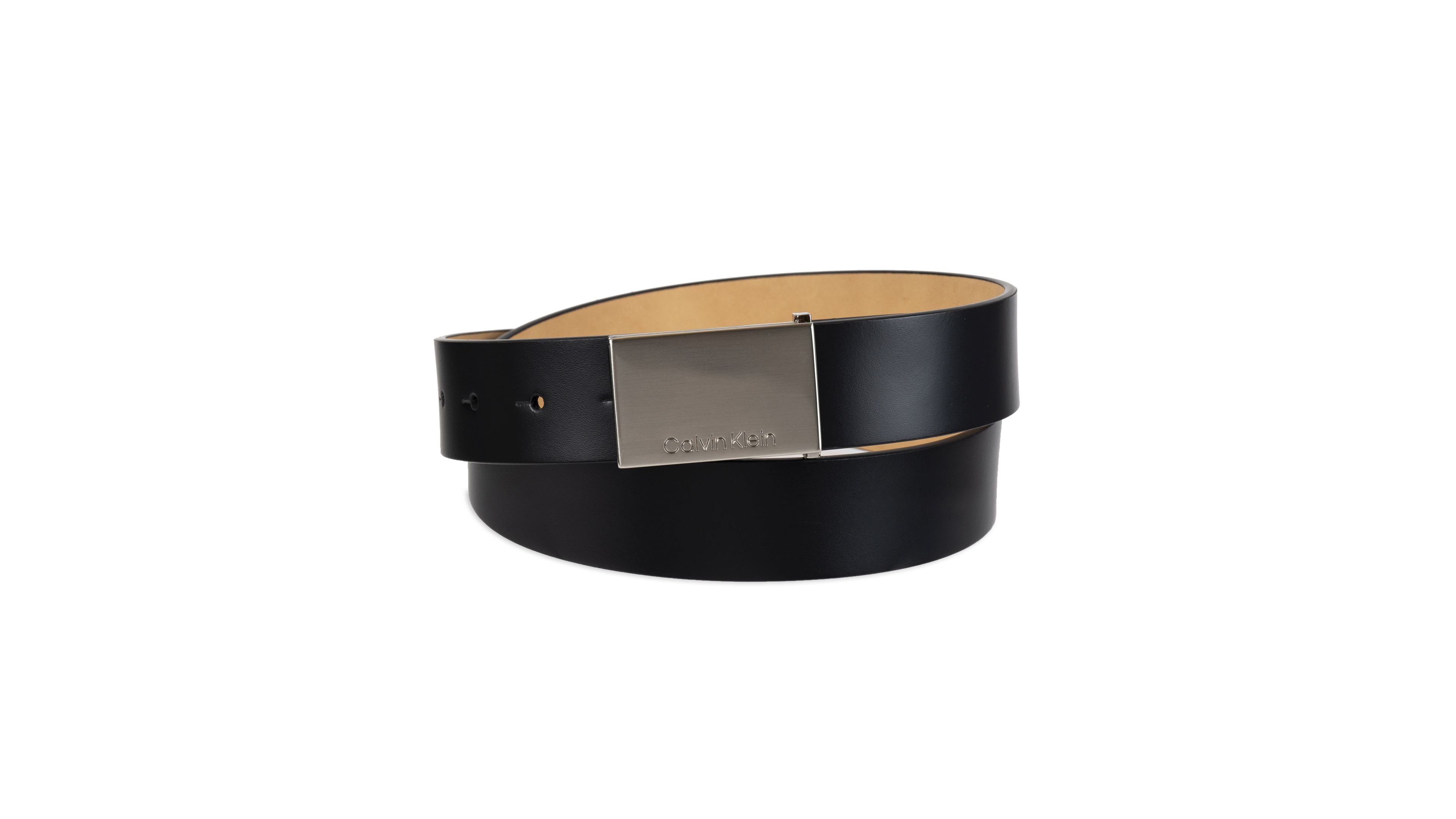 Calvin Klein Men's Casual Belt with Engraved Plaque Buckle
