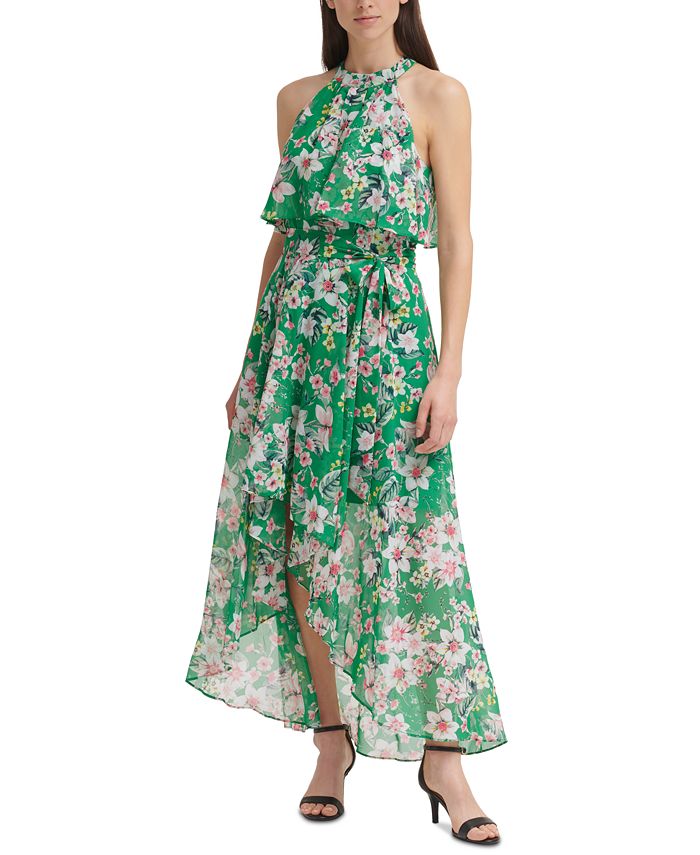 Eliza J Floral-Print High-Low Chiffon Gown - Macy's