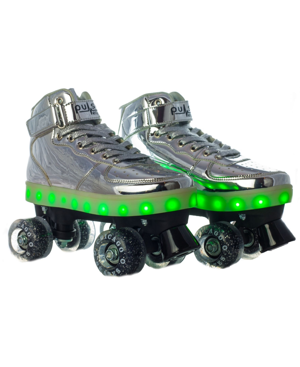 Chicago Skates Chicago Pulse Led Light Up Quad Roller Skates, Silver Size 3 In Silvertone
