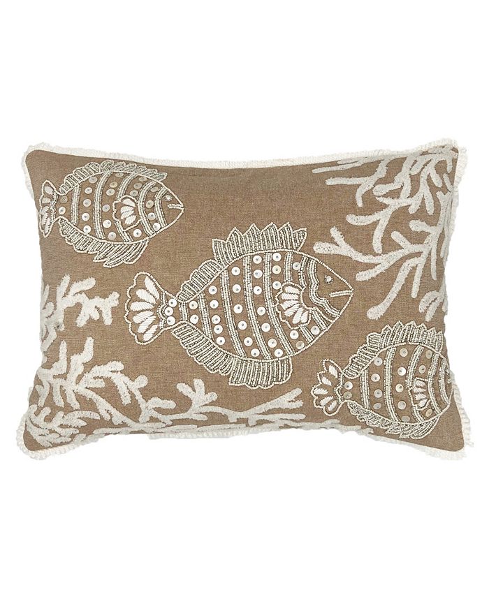 Mod Lifestyles Three Fishes Beaded Decorative Pillow, 20'' x 14" Macy's