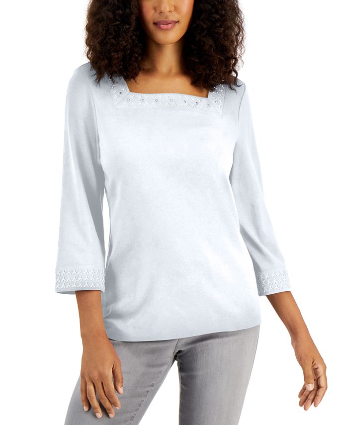 Karen scott embroidered on sale tops