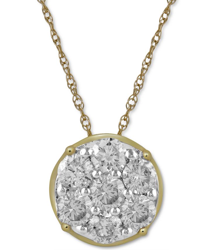 Macy's - Diamond Cluster Pendant Necklace (1 ct. t.w.) in 10k Gold, 16" + 2" extender