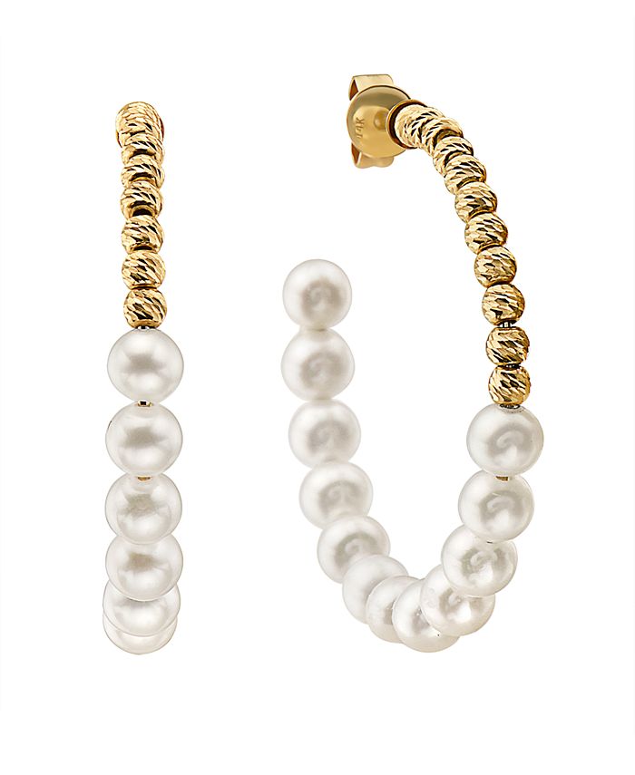 EFFY Collection - Cultured Freshwater Pearl (4mm) hoop Earrings in 14k Gold