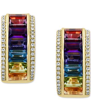 EFFY Collection - Multi-Gemstone (4-7/8 ct. t.w.) & Diamond (1/4 ct. t.w.) Huggie Hoop Earrings in 14k Gold