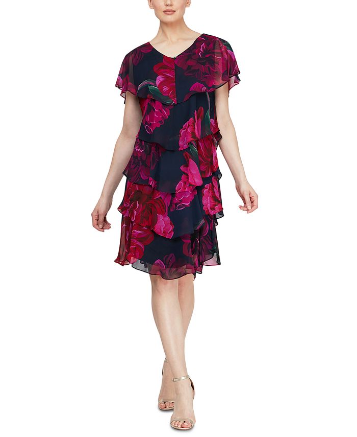 SL Fashions FloralPrint Tiered Dress Macy's
