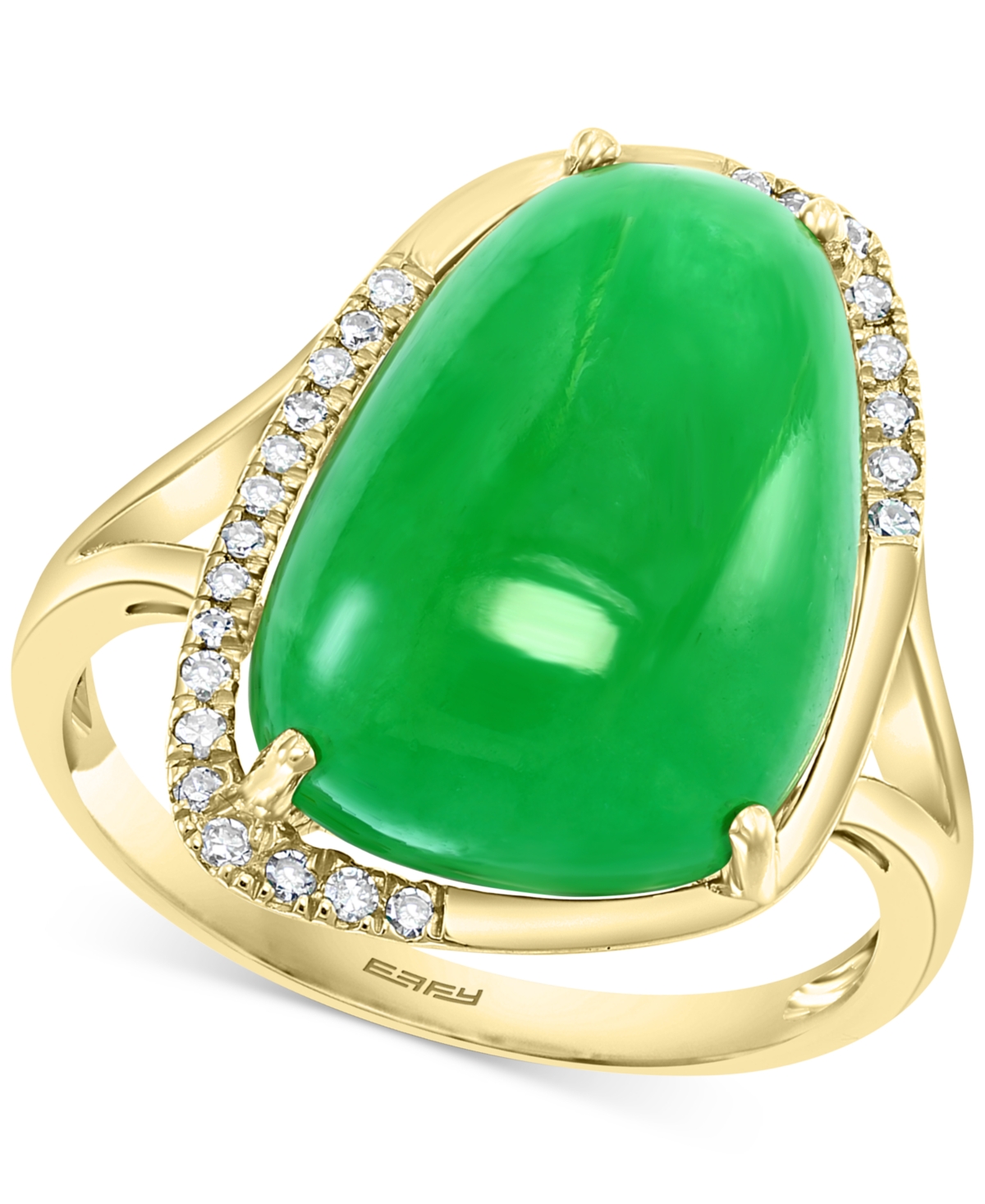 Effy Collection Effy Dyed Green Jade (17x12mm) & Diamond (1/10 Ct. T.w.) Statement Ring In 14k Gold In 14k Yellow Gold