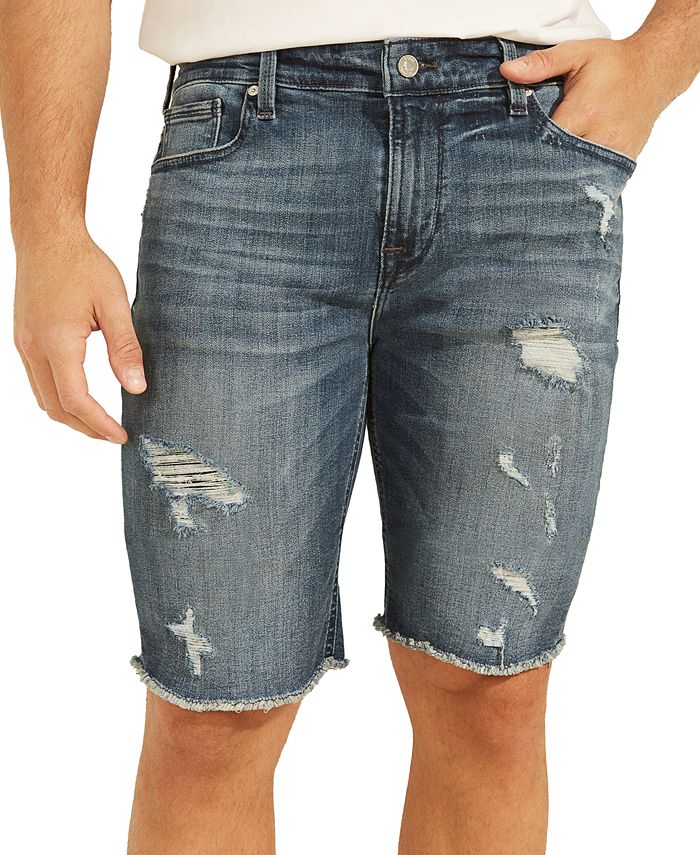 GUESS Men's SlimFit Ripped Denim Shorts Macy's