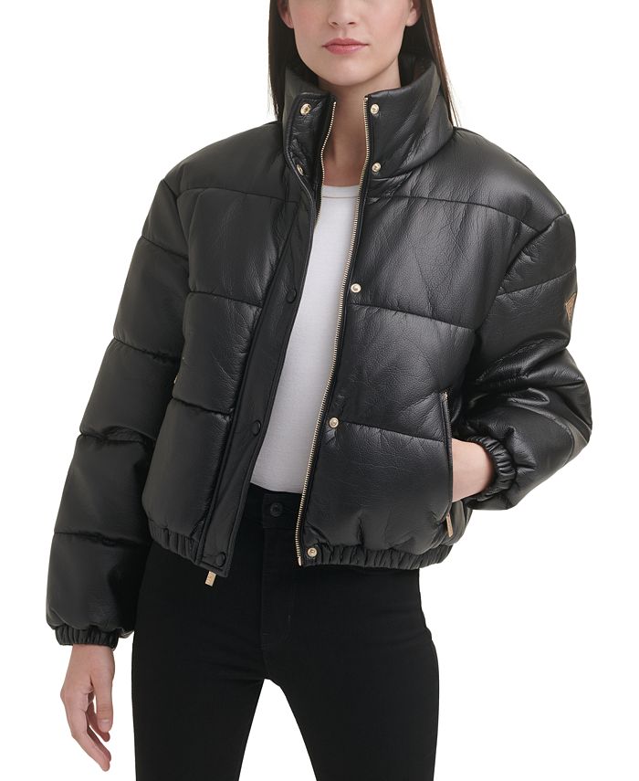 GUESS Women's Faux-Leather Puffer Coat & Reviews - Coats & Jackets - Women  - Macy's