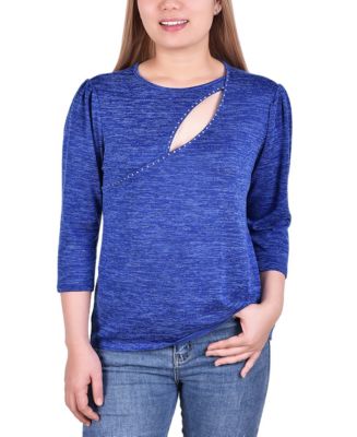 3/4 sleeve slit cut neck long top