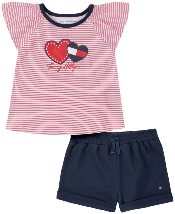 Tommy Hilfiger Toddler Girls French Terry Shorts and Striped T-shirt, 2 Piece Set & Reviews - Sets & Outfits - Kids - Macy's