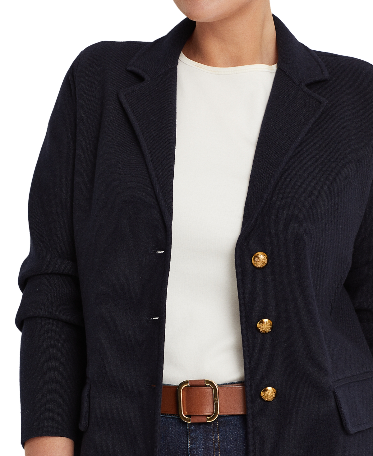 Lauren Ralph Lauren Women's Plus Size Combed Cotton Single-Breasted Blazer