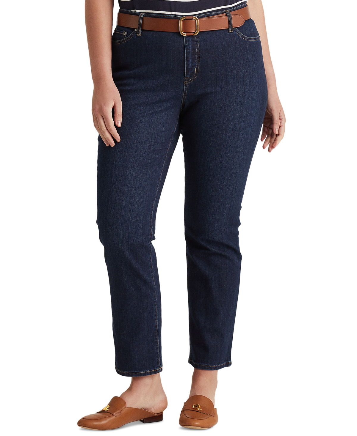 Lauren Ralph Lauren Plus-size Mid-rise Straight Jean In Deep Royal Wash