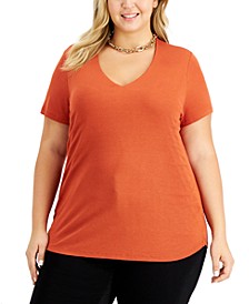 Plus Size Ribbed V-Neck T-Shirt, Created for Macy's