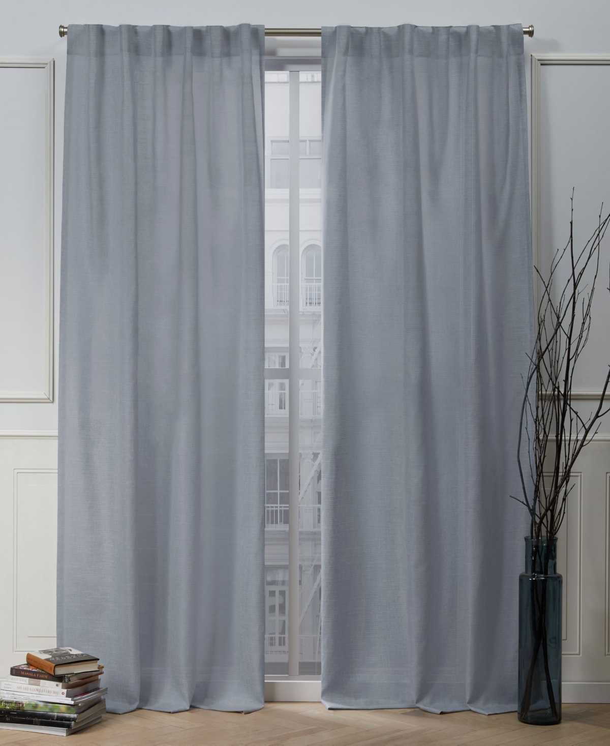 Faux Linen Slub Textured Hidden Tab Top 54" X 84" Curtain Panel Pair - Blue