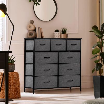 9 Drawers Dresser - Furniture Storage for Bedroom, Closet, Office Organization - Steel Frame, Wood Top, Fabric Bins
