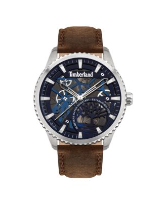 Timberland - Mens 3 Hands Brown Genuine Leather Strap Watch 44mm