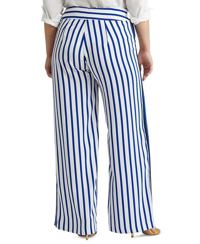 Lauren Ralph Lauren Plus Size Striped Satin Wide-Leg Pants - Macy's