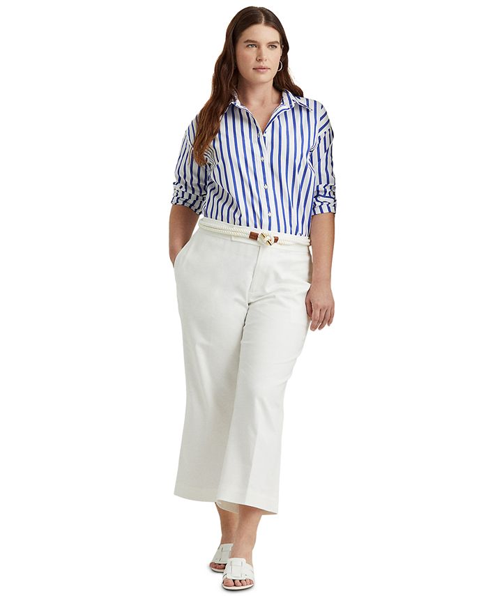 Lauren Ralph Lauren Plus-Size Striped Cotton Broadcloth Shirt - Macy's