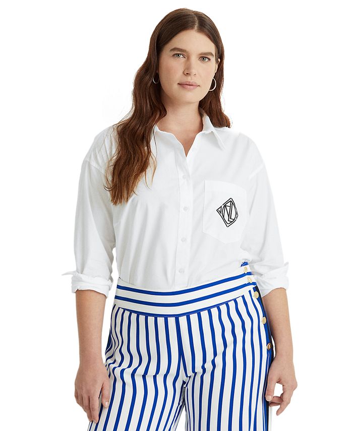 Lauren Ralph Lauren Plus-Size Logo Cotton Broadcloth Shirt - Macy's