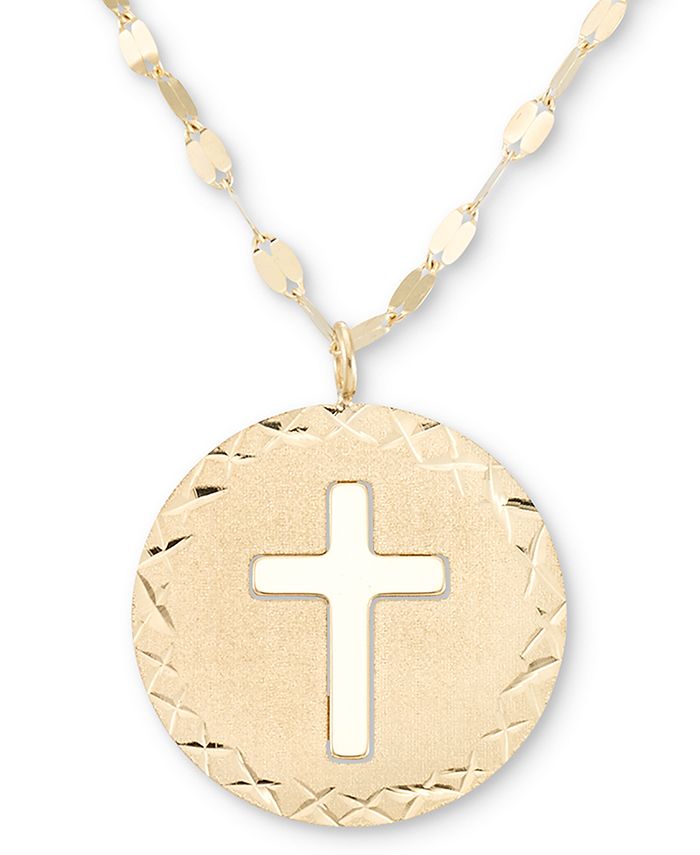 Macy's Cross Disc 18" Pendant Necklace in 14k Gold Macy's