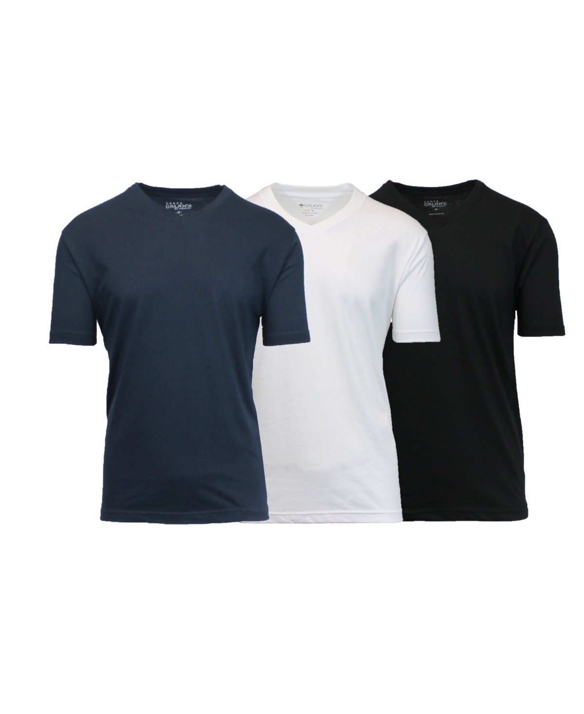 Men's Short Sleeve V-Neck T-shirt, Pack of 3 - Black-White-Navy