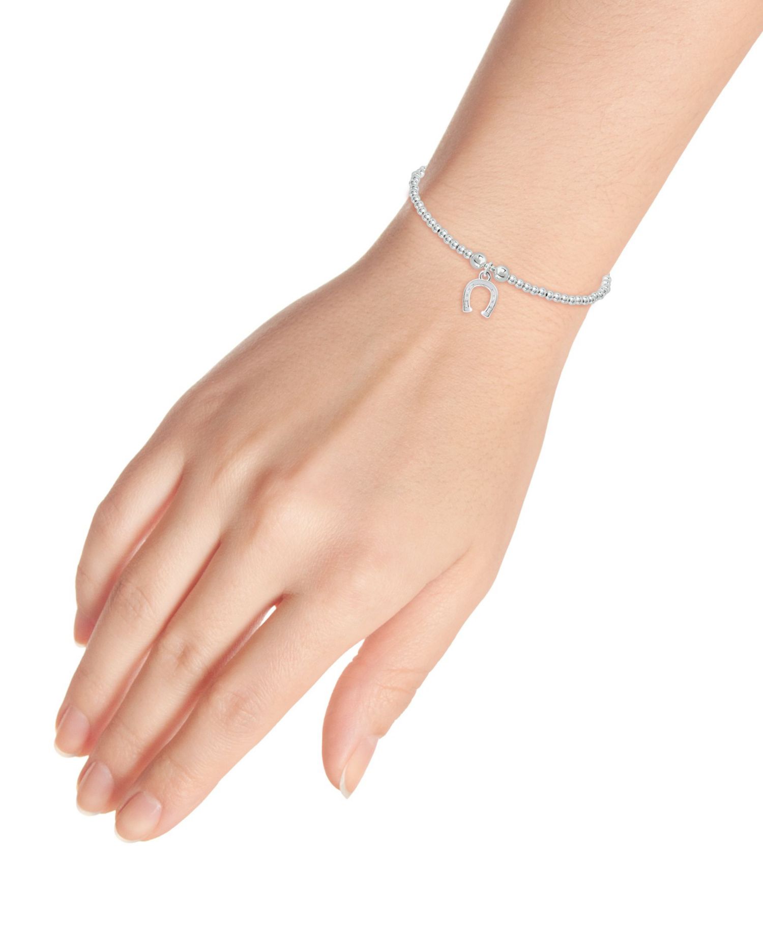 Bead Horse Shoe Charm Bracelet in Silver Plate