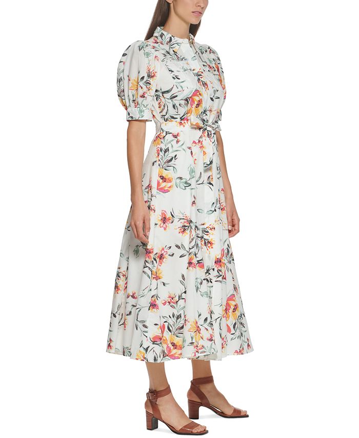 Calvin Klein Cotton Floral-Print Shirtdress - Macy's