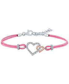 Diamond Accent Double Heart Cord Bracelet in Sterling Silver & Rose Gold-Plate