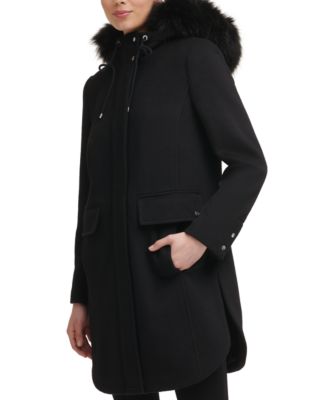 calvin klein faux fur hooded walker coat