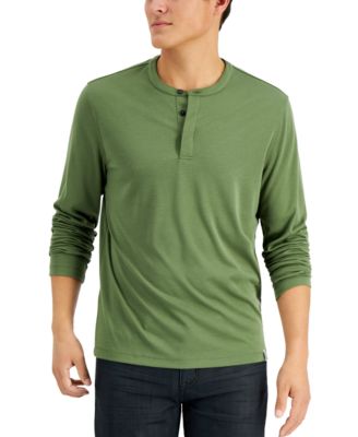 T-shirt Henley Alfani Alfatech Vert Sauge Homme - Manches Longues Stretch, Taille M