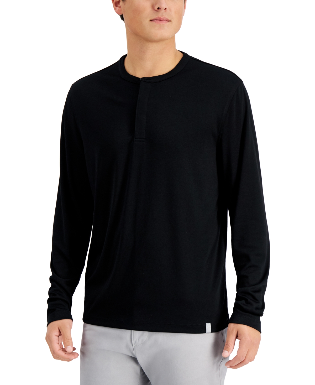 ALFANI MEN'S ALFATECH SOLID HENLEY, CREATED FOR MACY'S