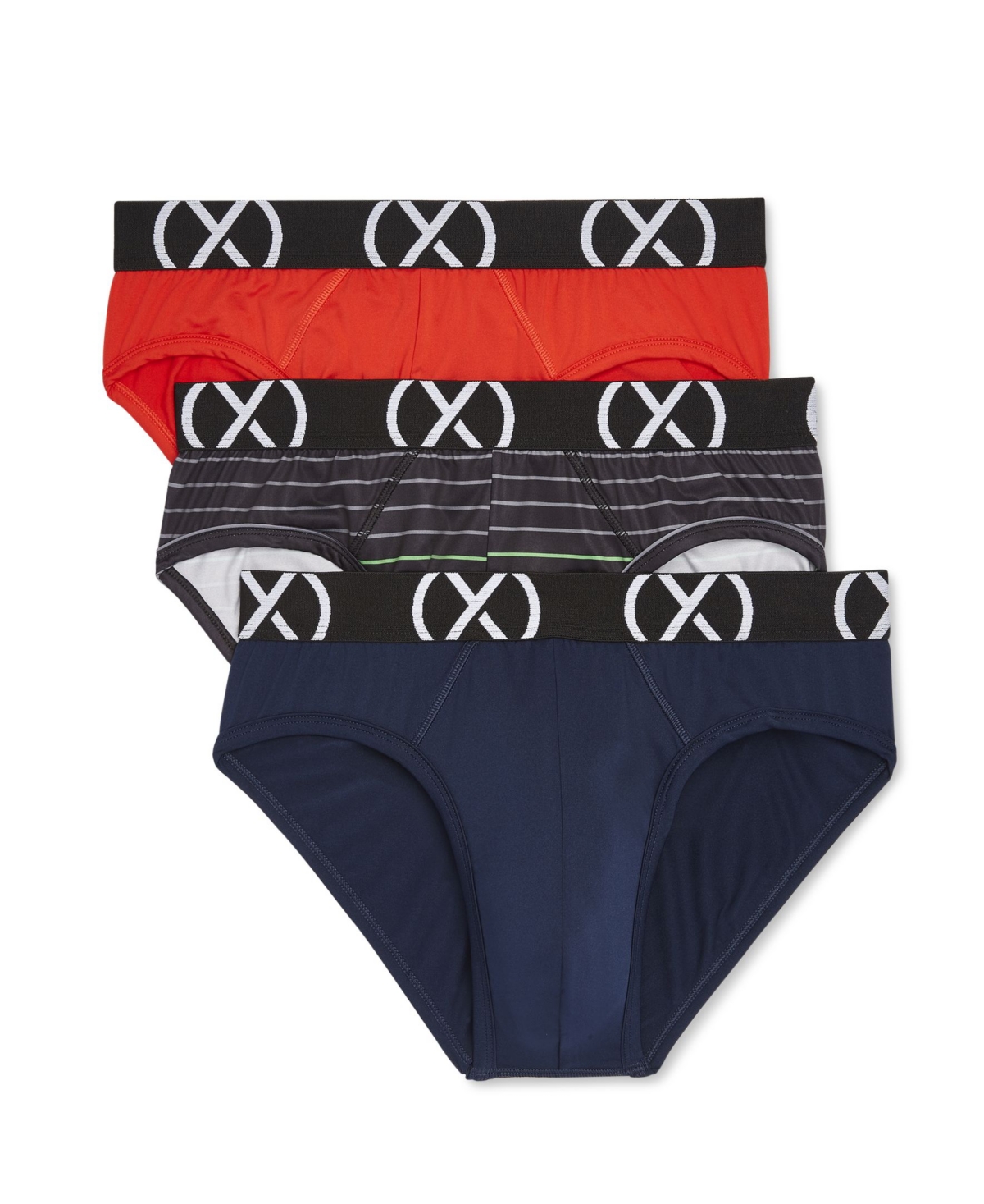 2(x)ist Men's Micro Sport No Show Performance Ready Brief, Pack Of 3 In Fiery Red,stripe,navy