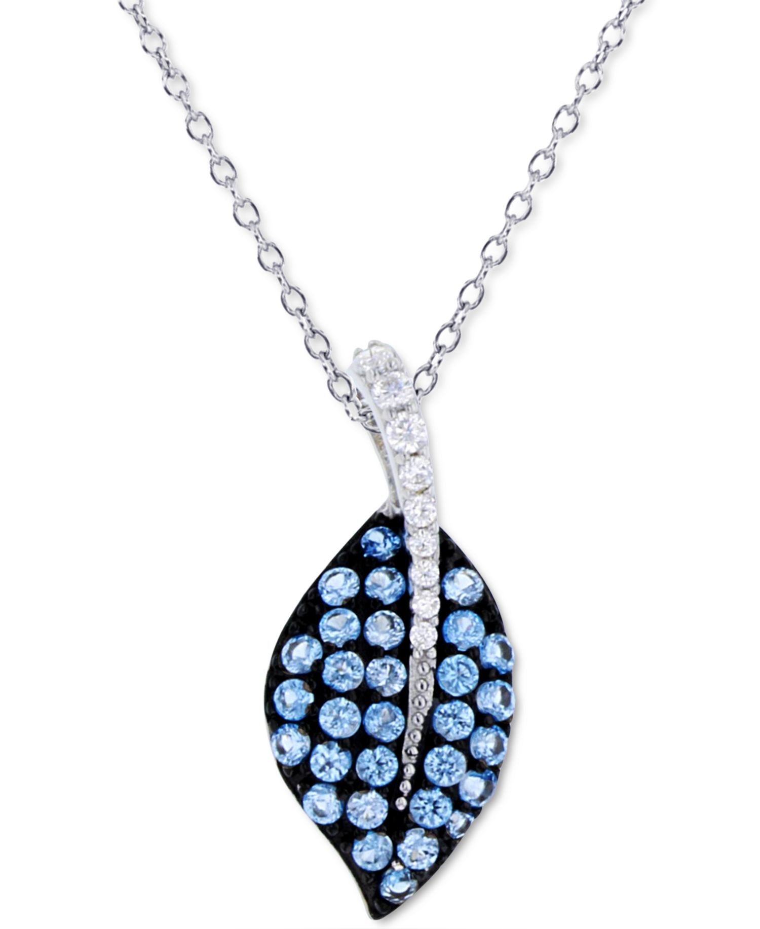 Cubic Zirconia Leaf 18" Pendant Necklace in Sterling Silver