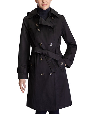 London Fog Women's Double-Breasted Hooded Trench Coat - Macy's