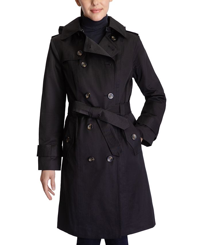 Double Ted Hooded Trench Coat, London Fog Black Hooded Trench Coat