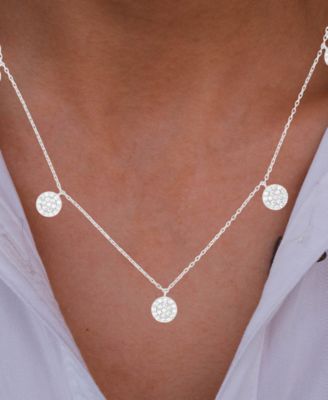 Cubic Zirconia Cluster Disc Dangle 17" Statement Necklace in Sterling Silver (Also in 14k Gold Over Silver)