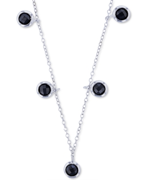 MACY'S BLACK SPINEL BEZEL DANGLE 18" STATEMENT NECKLACE (1-3/8 CT. T.W.) IN STERLING SILVER