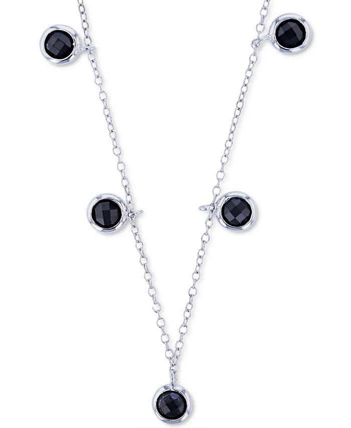 Macy's - Black Spinel Bezel Dangle 18" Statement Necklace (1-3/8 ct. t.w.) in Sterling Silver