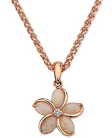 EFFY® Opal (1-3/8 ct. t.w.) & Diamond (1/20 ct. t.w.) 18" Flower Pendant Necklace in 14k Rose Gold