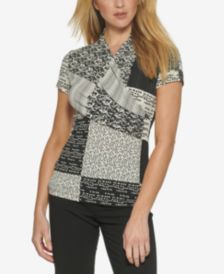 Printed Wrapped-Neck Top